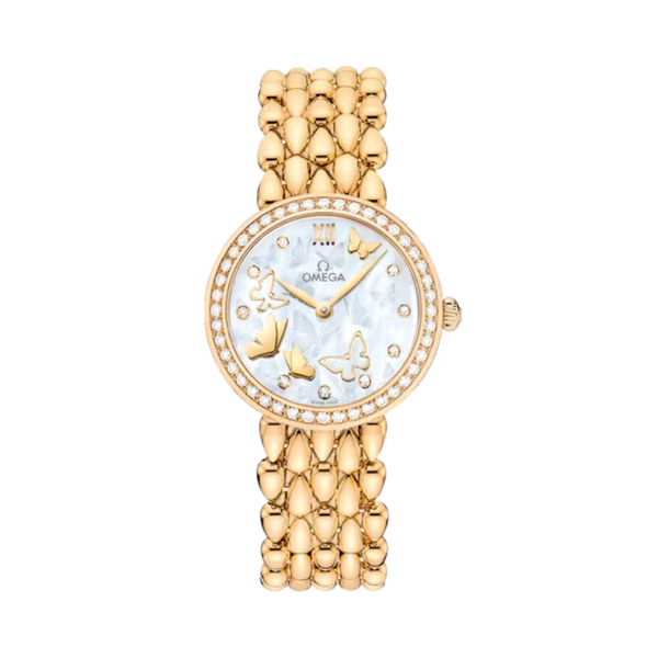 DE VILLE PRESTIGE DEWDROP 27 MM YELLOW GOLD WITH MOTHER OF PEARL DIAL