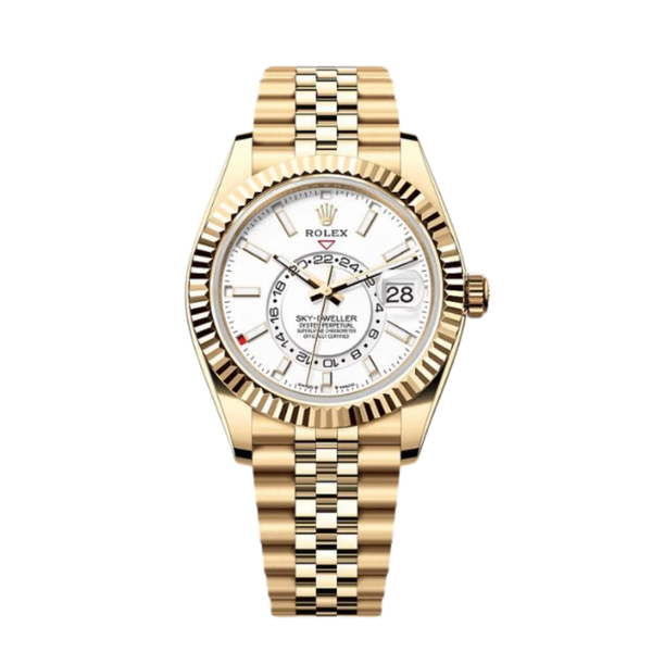 Rolex Sky-Dweller Ref. 336938 Yellow Gold Case White Dial in Jubilee Bracelet