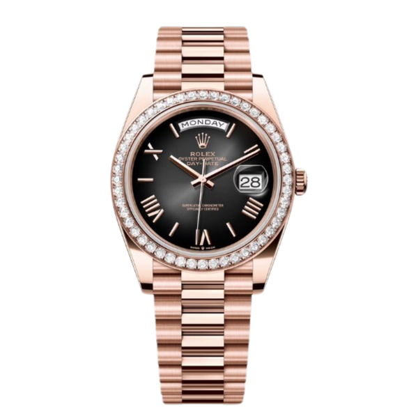 Rolex Day-Date Ref. 228345RBR 40MM Everose Gold Case Slate Ombré Dial Diamond Set Bezel