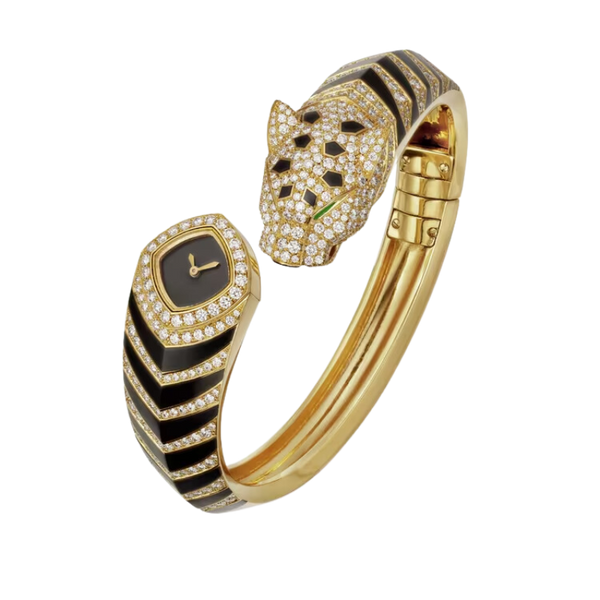 LA PANTHERE DE CARTIER BANGLE 18 MM YELLOW GOLD WITH BLACK LACQUER DIAL SIZE 18