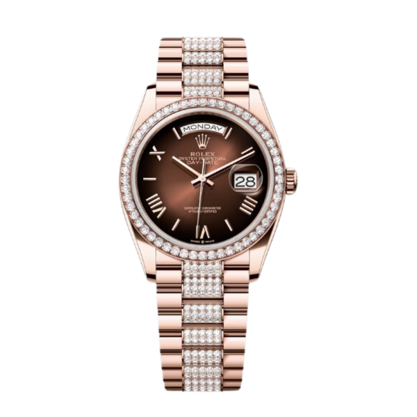 Rolex Day-Date Ref. 128345RBR 36MM Everose Gold Case Ombré Brown Dial Diamond Set Bezel and Links