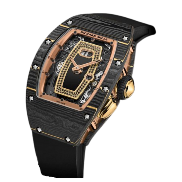 RM 037 Ladies' Carbon TPT Rubber Strap Carbon Gold TPT Case
