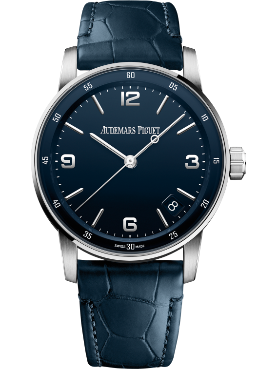 ﻿Code 11.59 by Audemars Piguet 41mm Blue Alligator Strap Lacquered Blue Dial 18-Carat White Gold Case