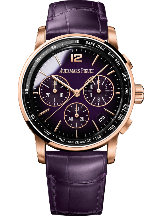 Code 11.59 by Audemars Piguet 41mm Purple Alligator Strap Smoked Lacquered Purple Dial With Sunray Pattern Base 18-carat pink gold case