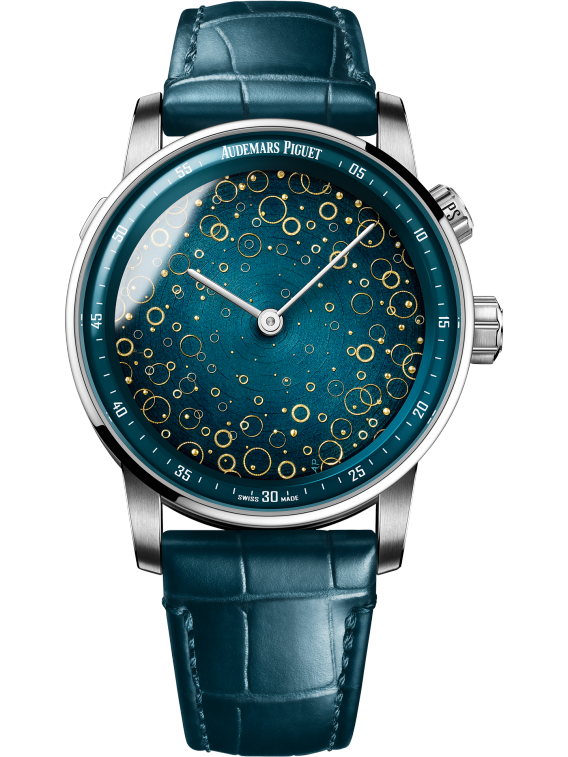 Code 11.59 by Audemars Piguet 41mm Blue Alligator Strap Unique Bespoke Enamel Dials  Anita Porchet 18-Carat White Gold Case