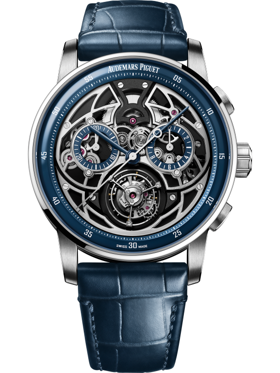 Code 11.59 by Audemars Piguet 41mm Blue Alligator Strap Openworked Dial 18-Carat White Gold Case