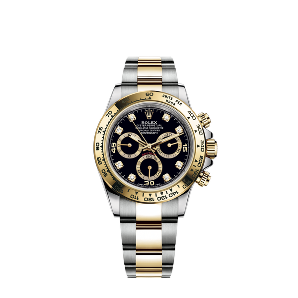 Cosmograph Daytona 40MM Oyster Bracelet Yellow Gold With a Black Diamond-Set Dial Yellow Gold Bezel With Engraved Tachymetric Scale