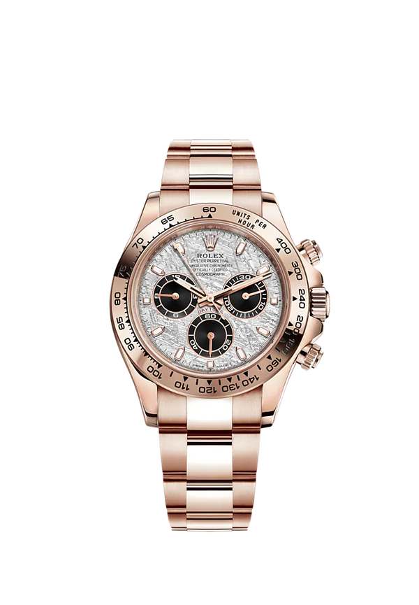 Cosmograph Daytona 40MM Oyster Bracelet Meteorite and Black Dial 18 CT Everose Gold Bezel With Engraved Tachymetric Scale