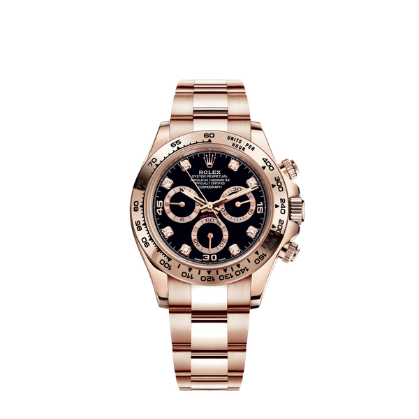 Cosmograph Daytona 40MM Oyster Bracelet With a Black Diamond-Set Dial 18 CT Everose Gold Bezel With Engraved Tachymetric Scale