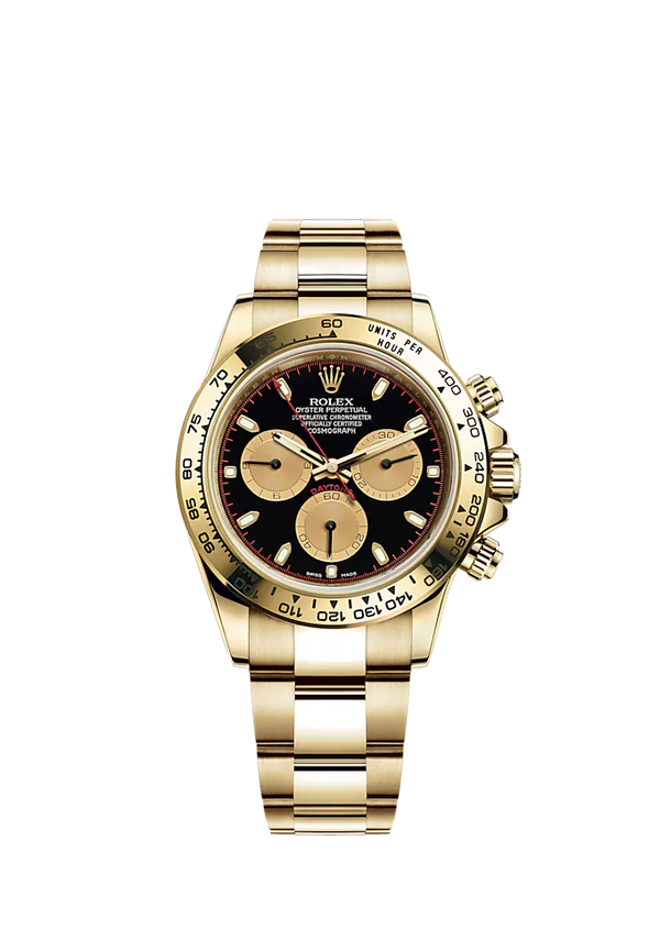 Cosmograph Daytona 40MM 18 CT Yellow Gold Oyster Bracelet Black Dial 18 CT Yellow Gold Bezel With Engraved Tachymetric Scale