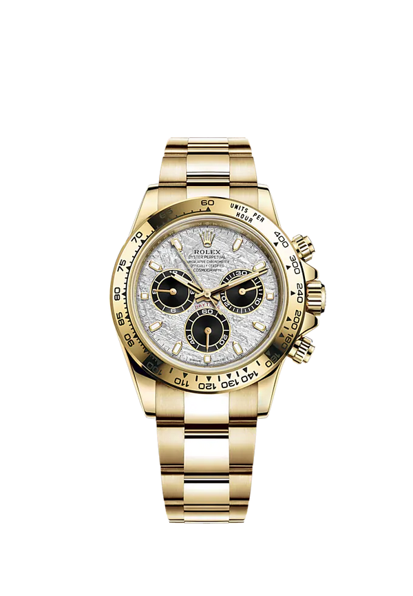 Cosmograph Daytona 40MM Oyster Bracelet Meteorite and Black Dial 18 CT Yellow Gold Bezel With Engraved Tachymetric Scale