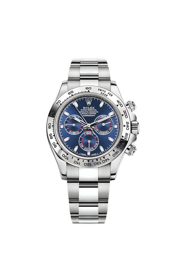 Cosmograph Daytona 40MM Oyster Bracelet Bright Blue Dial 18 CT White Gold Bezel