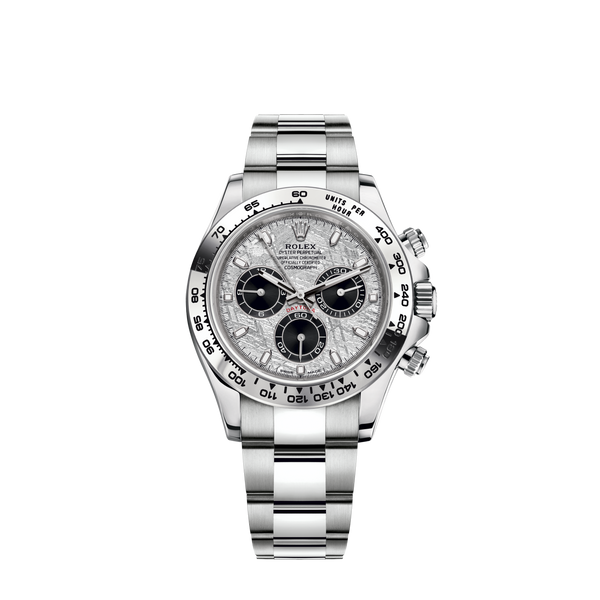 Cosmograph Daytona 40MM Oyster Bracelet Meteorite and Black Dial 18 CT White Gold Bezel With Engraved Tachymetric Scale