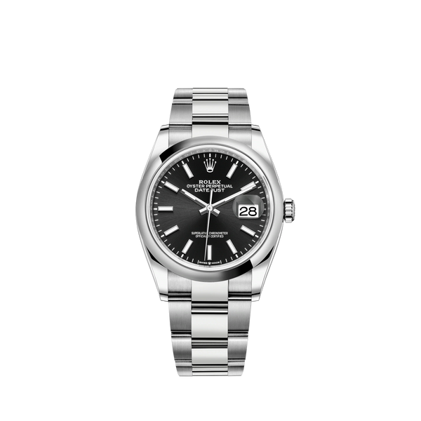 Datejust 36 36mm Oystersteel Oyster Bracelet Bright Black Dial Domed Bezel