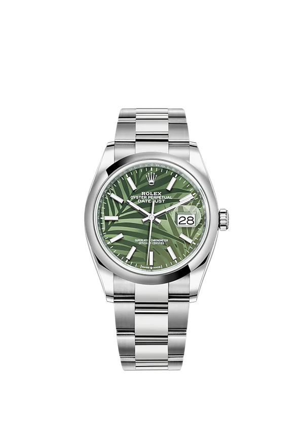 Datejust 36 36mm Oystersteel Oyster Bracelet Olive Green Palm-Motif Dial Domed Bezel