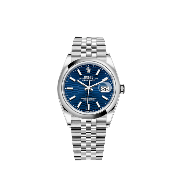 Datejust 36 36mm Oyster Oystersteel Jubilee Bracelet with Bright Blue Fluted-Motif Dial Domed Bezel