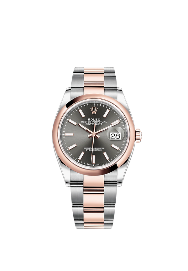 Datejust 36 36mm Oystersteel and Everose Gold Oyster Bracelet Slate Dial Domed Bezel