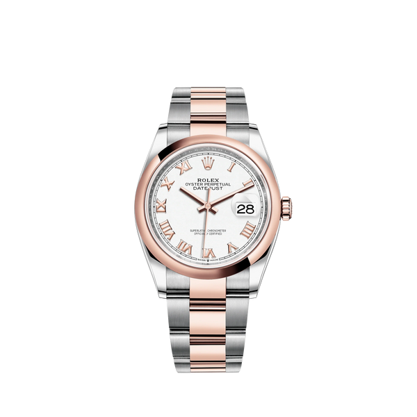 Datejust 36 36mm Oystersteel and Everose Gold Oyster Bracelet White Dial Domed Bezel