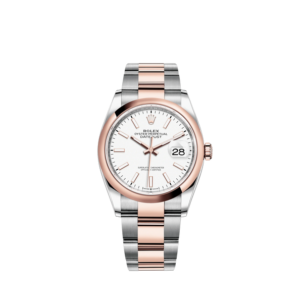 Datejust 36 36mm Oystersteel and Everose Gold Oyster Bracelet White Dial Domed Bezel