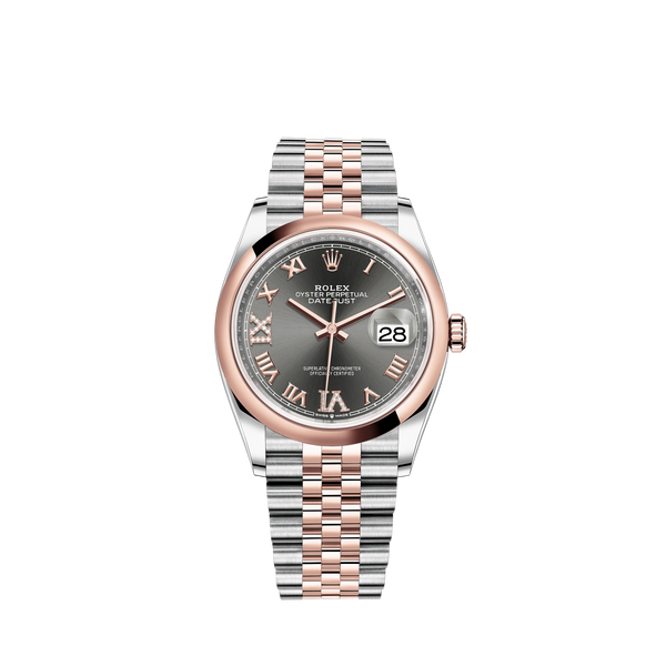 Datejust 36 36mm Oystersteel and Everose Gold Oyster Bracelet Slate Diamond-set Dial Domed Bezel