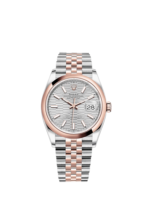 Datejust 36 36mm Oystersteel Jubilee Bracelet and Everose Gold with Silver Dial Fluted-Motif Dial Domed Bezel