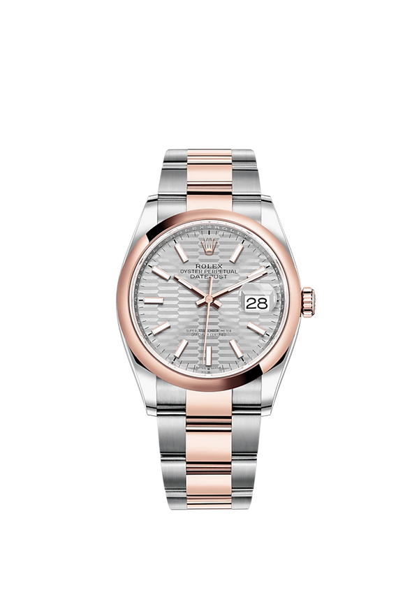 Datejust 36 36mm Oyster Bracelet Oystersteel and Everose Gold with Silver Fluted-Motif Dial Domed Bezel