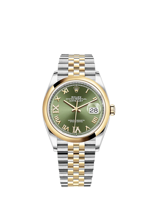 Datejust 36 36mm Oystersteel Jubilee Bracelet and Yellow Gold with Olive-Green Diamond-Set Dial Domed Bezel