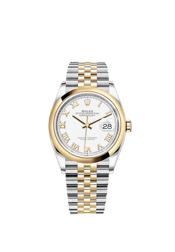 Datejust 36 36mm Oystersteel Jubilee Bracelet and Yellow Gold with White Dial Domed Bezel