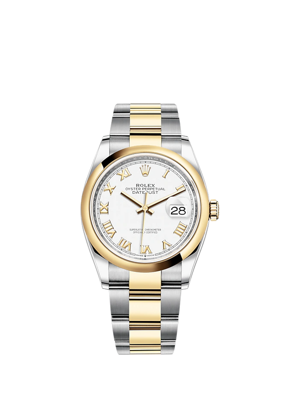 Datejust 36 36mm Oyster Bracelet Oystersteel and Yellow Gold with White Dial Domed Bezel
