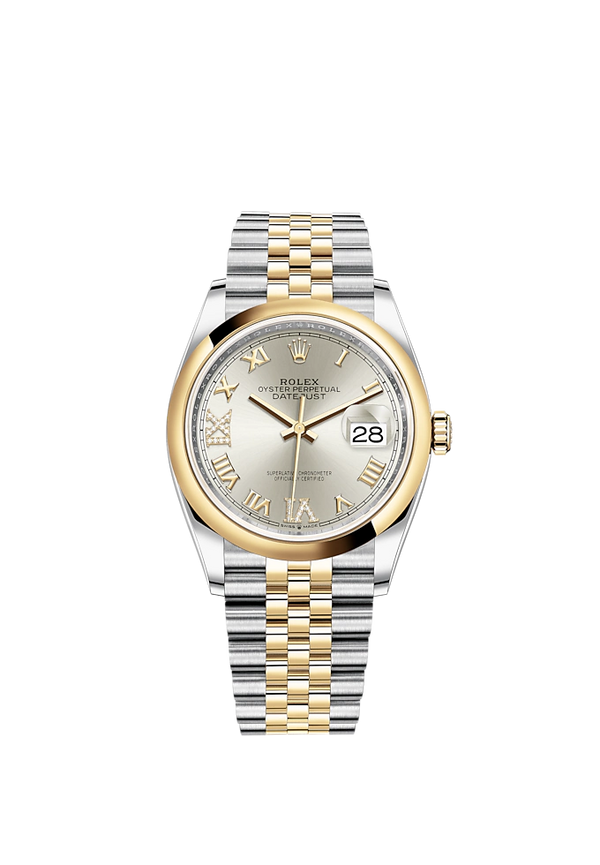 Datejust 36 36mm Oystersteel Jubilee Bracelet and Yellow Gold with Silver Diamond-Set Dial Domed Bezel