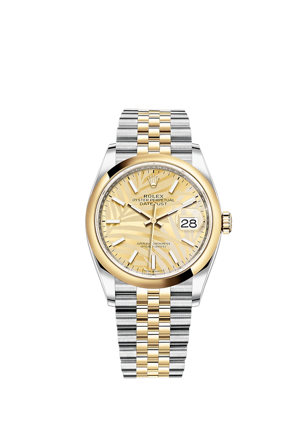 Datejust 36 36mm Oystersteel Jubilee Bracelet and Yellow Gold with Golden Palm-Motif Dial Domed Bezel
