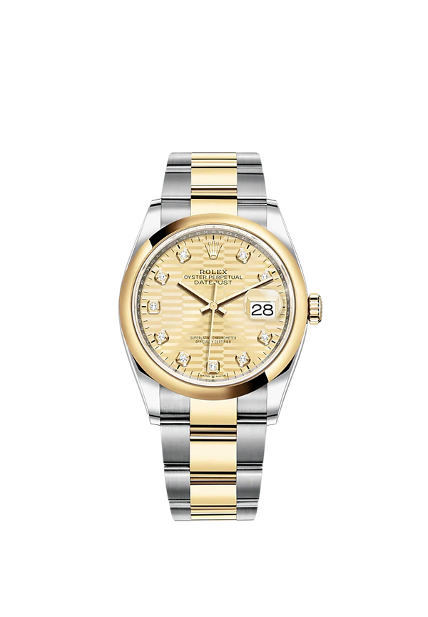 Datejust 36 36mm Oystersteel and Yellow Gold Oyster Bracelet Golden Fluted-Motif Diamond-set Dial Domed Bezel