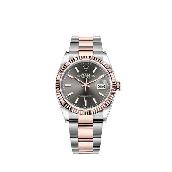 Datejust 36 36mm Oystersteel and Everose Gold Oyster Bracelet Slate Dial Fluted Bezel