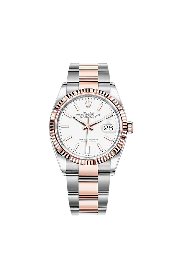 Datejust 36 36mm Oyster Bracelet Oystersteel and Everose Gold with White Dial Fluted Bezel