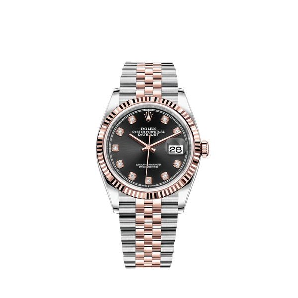 Datejust 36 36mm Oystersteel and Everose Gold Jubilee Bracelet Bright Black Diamond-set Dial Fluted Bezel