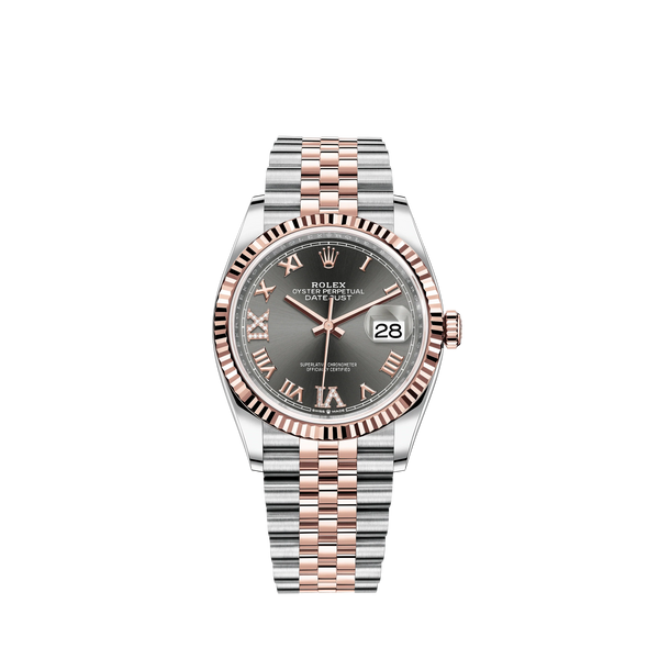 Datejust 36 36mm Oystersteel and Everose Gold Jubilee Bracelet Slate Diamond-set Dial Fluted Bezel