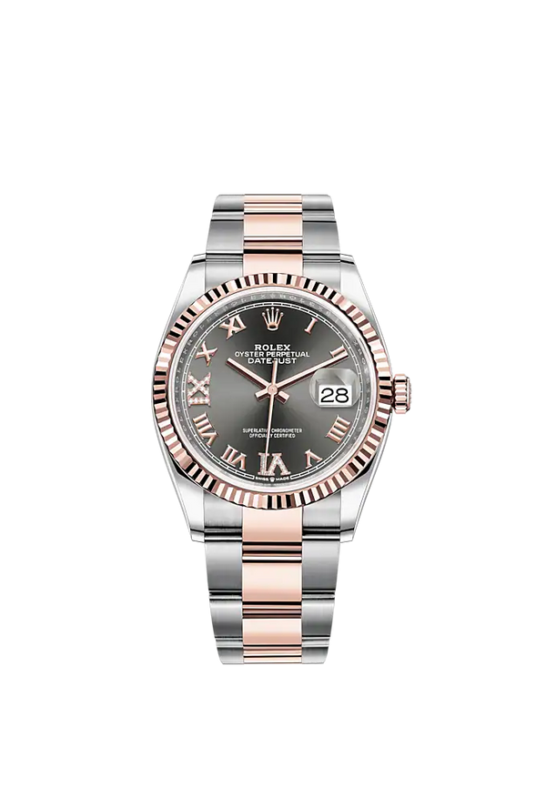 Datejust 36 36mm Oyster Bracelet Oystersteel and Everose Gold with Slate Diamond-Set Dial Fluted Bezel