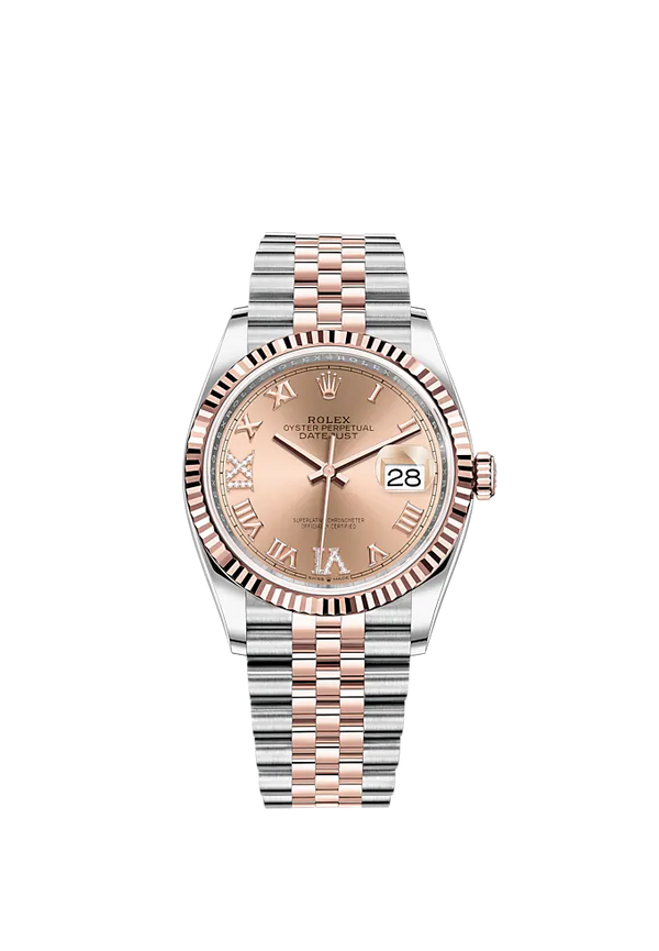 Datejust 36 36mm Oystersteel Jubilee Bracelet and Everose Gold with Rose Colour Diamond-Set Dial Fluted Bezel