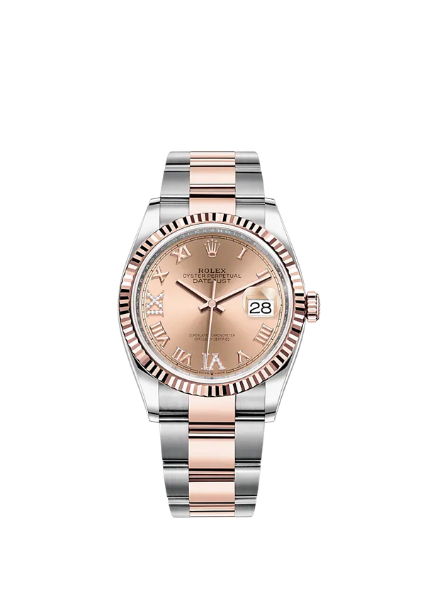 Datejust 36 36mm Oyster Bracelet Oystersteel and Everose Gold with Rose Colour Diamond-Set Dial Fluted Bezel