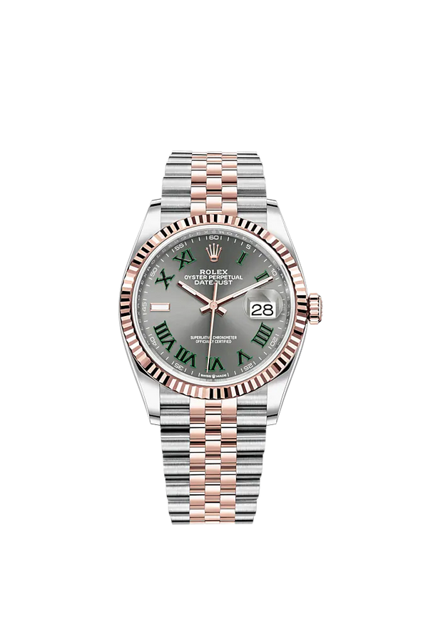 Datejust 36 36mm Oystersteel Jubilee Bracelet and Everose Gold with Slate Dial Fluted Bezel