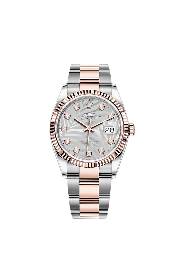 Datejust 36 36mm Oystersteel Everose Gold Oyster Bracelet Silver Palm-Motif Diamond-set Dial Fluted Bezel
