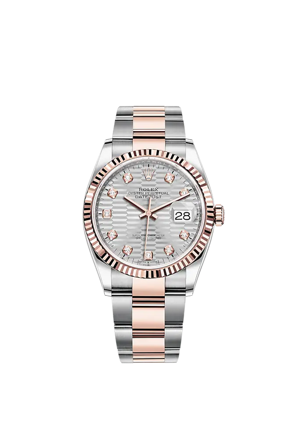 Datejust 36 36mm Oystersteel Everose Gold Oyster Bracelet Silver Fluted-Motif Diamond-set Dial Fluted Bezel