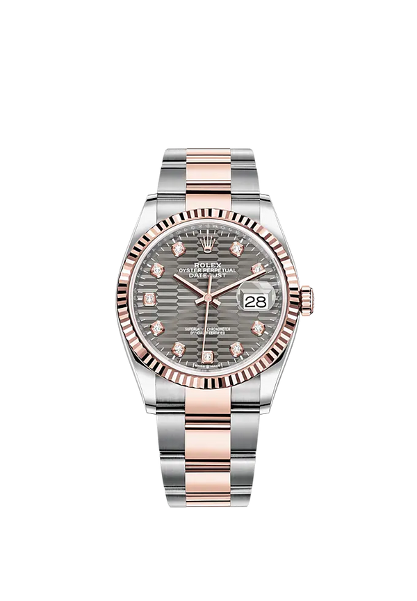 Datejust 36 36mm Oystersteel and Everose Gold Oyster Bracelet Slate Fluted-Motif Diamond-set Dial Fluted Bezel