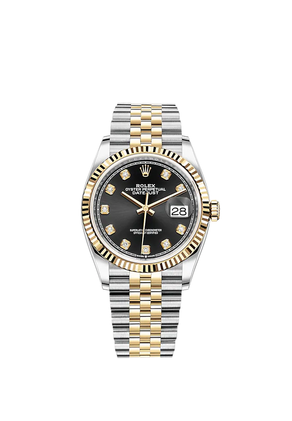 Datejust 36 36mm Oystersteel and Yellow Gold Jubilee Bracelet Bright Black Diamond-set Dial Fluted Bezel