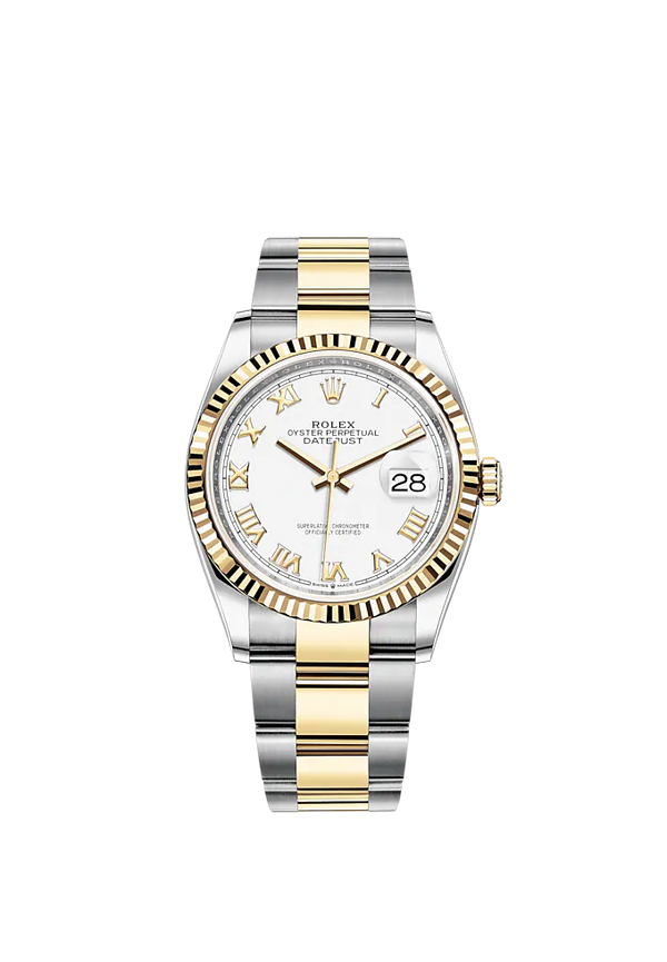 Datejust 36 36mm Oyster Bracelet Oystersteel and Yellow Gold with White Dial  Domed Bezel