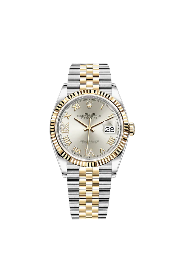 Datejust 36 36mm Oystersteel Jubilee Bracelet and Yellow Gold with Silver Diamond-Set Dial Fluted Bezel