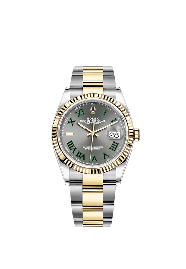 Datejust 36 36mm Oyster Bracelet Oystersteel and Yellow Gold with Slate Dial Fluted Bezel