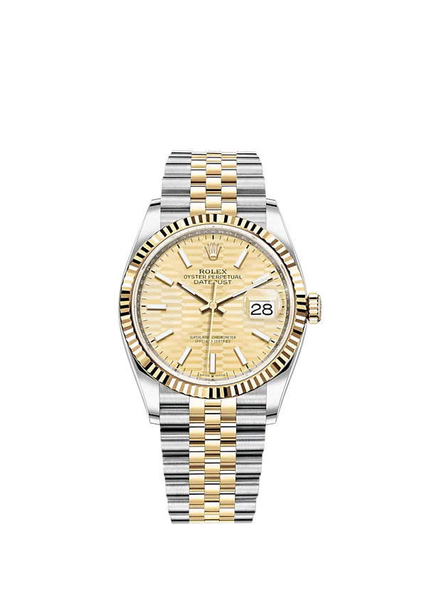 Datejust 36 36mm Oystersteel and Yellow Gold Jubilee Bracelet Golden Fluted Motif Dial Fluted Bezel