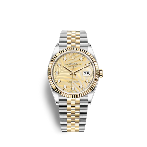 Datejust 36 36mm Oystersteel and Yellow Gold Jubilee Bracelet Golden Palm-Motif Diamond-set Dial Fluted Bezel
