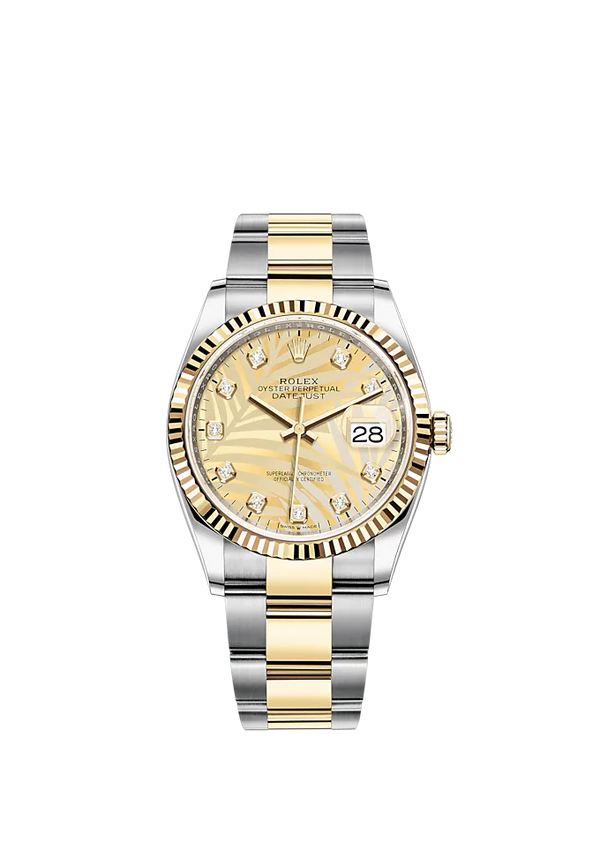 Datejust 36 36mm Oystersteel and Yellow Gold Oyster Bracelet Golden Palm-Motif Diamond-set Dial Fluted Bezel